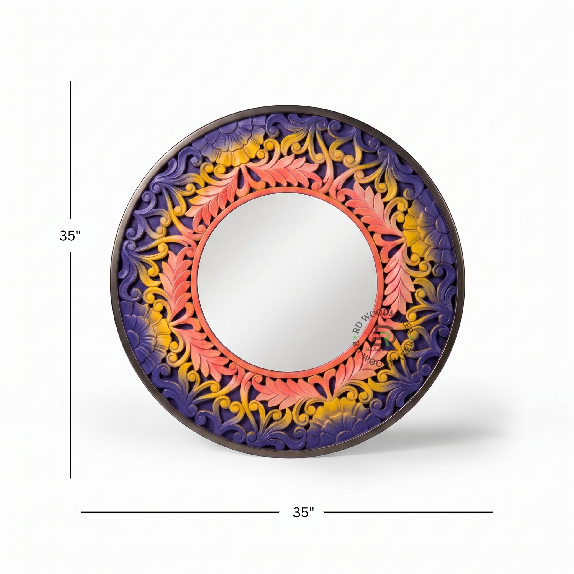 HANDCARVED MULTICOLOR FLORAL ROUND WALL MIRROR