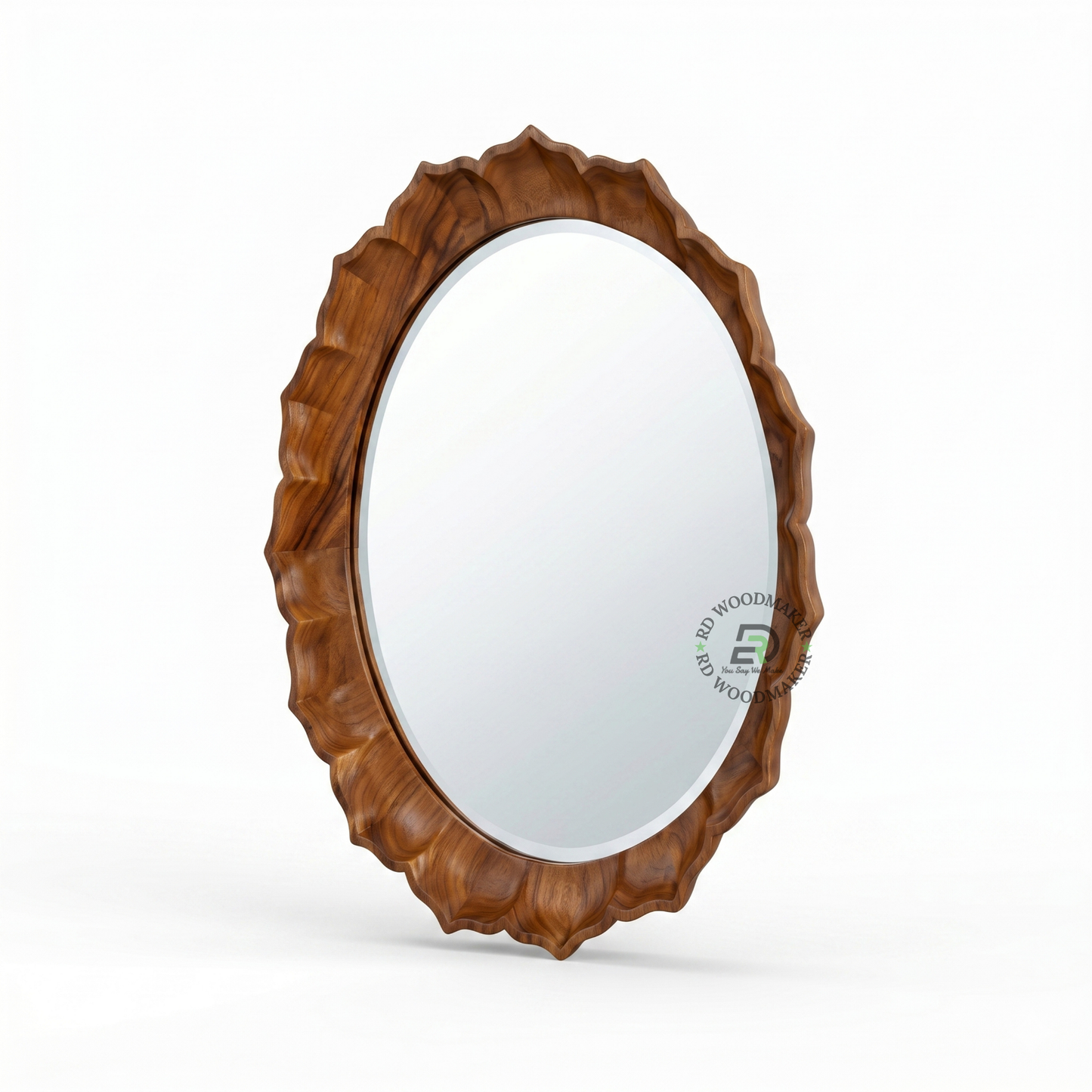 SCALLOPED WOODEN ROUND WALL MIRROR