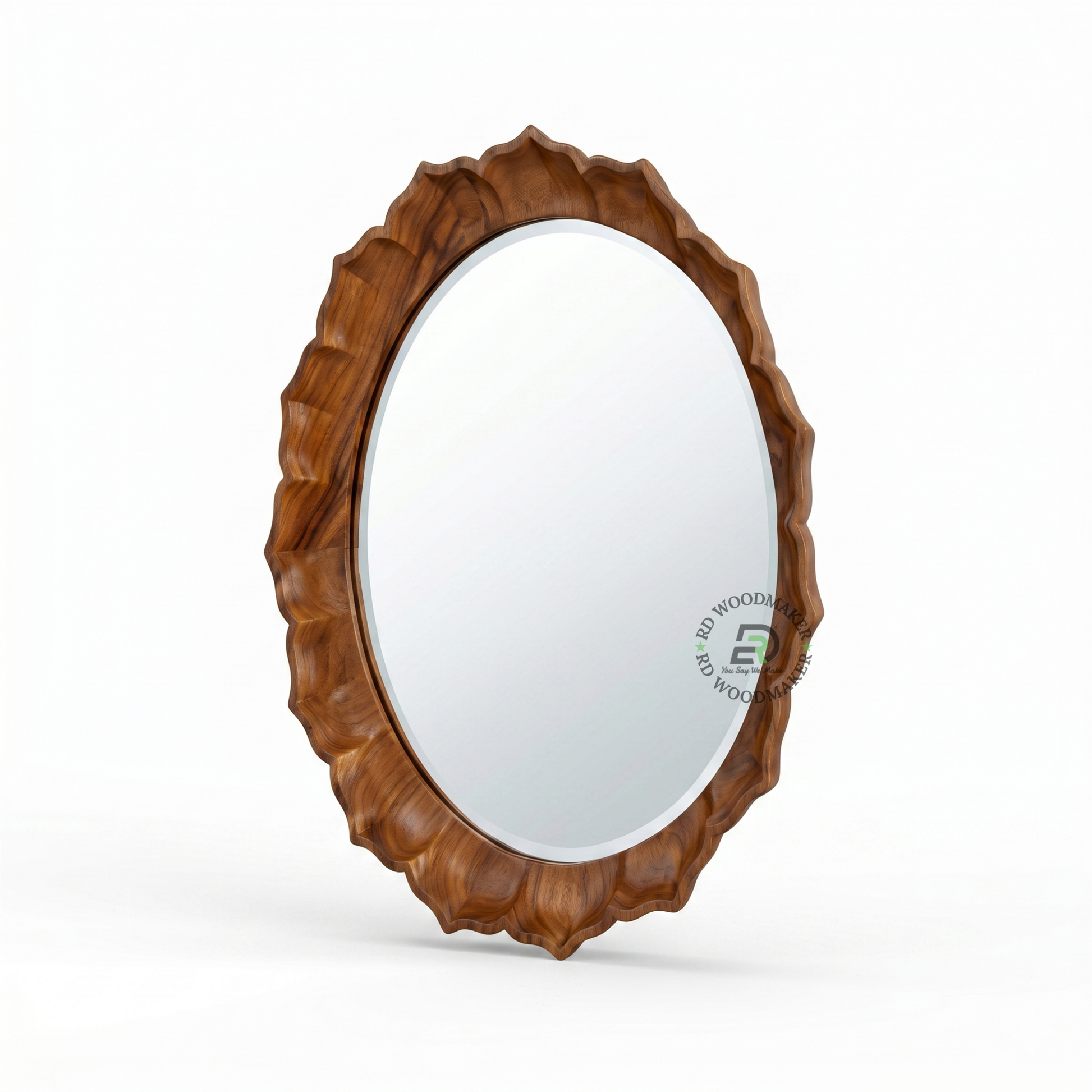 SCALLOPED WOODEN ROUND WALL MIRROR