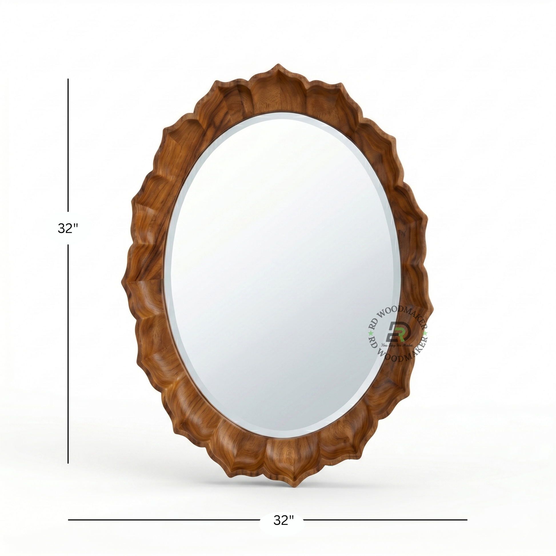 SCALLOPED WOODEN ROUND WALL MIRROR