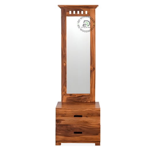 Solid Wood Dressing Mirror with 2 Drawer Storage Base