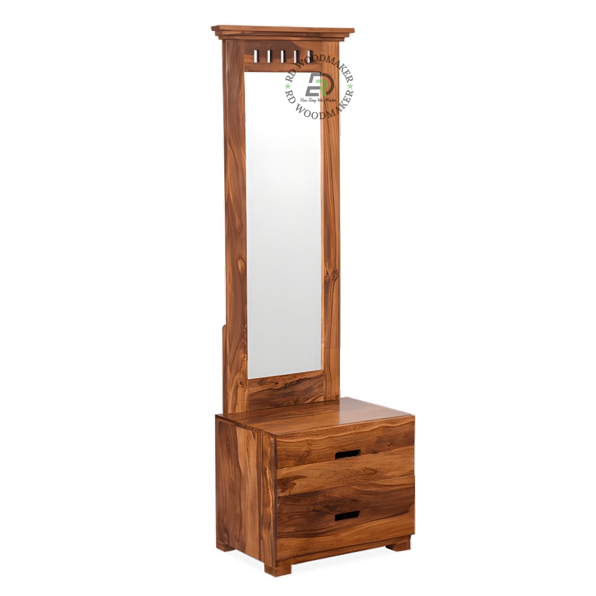 Solid Wood Dressing Mirror with 2 Drawer Storage Base
