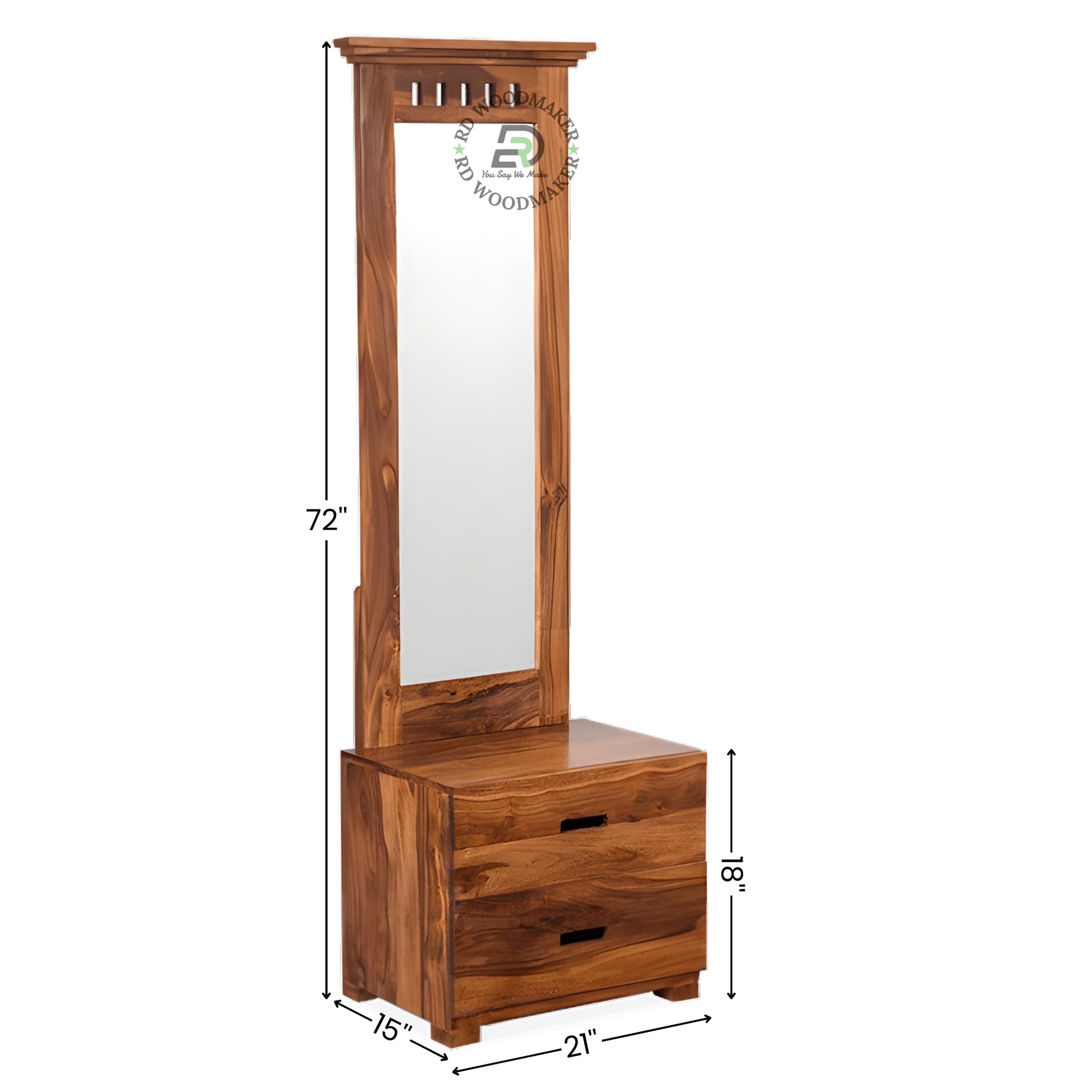 Solid Wood Dressing Mirror with 2 Drawer Storage Base