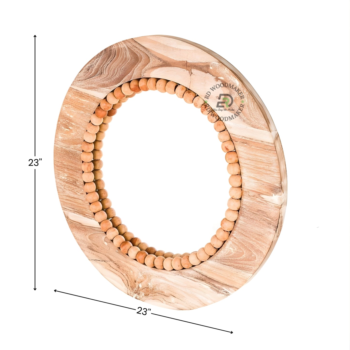 Round Wooden Decorative Mirror with Beaded Frame