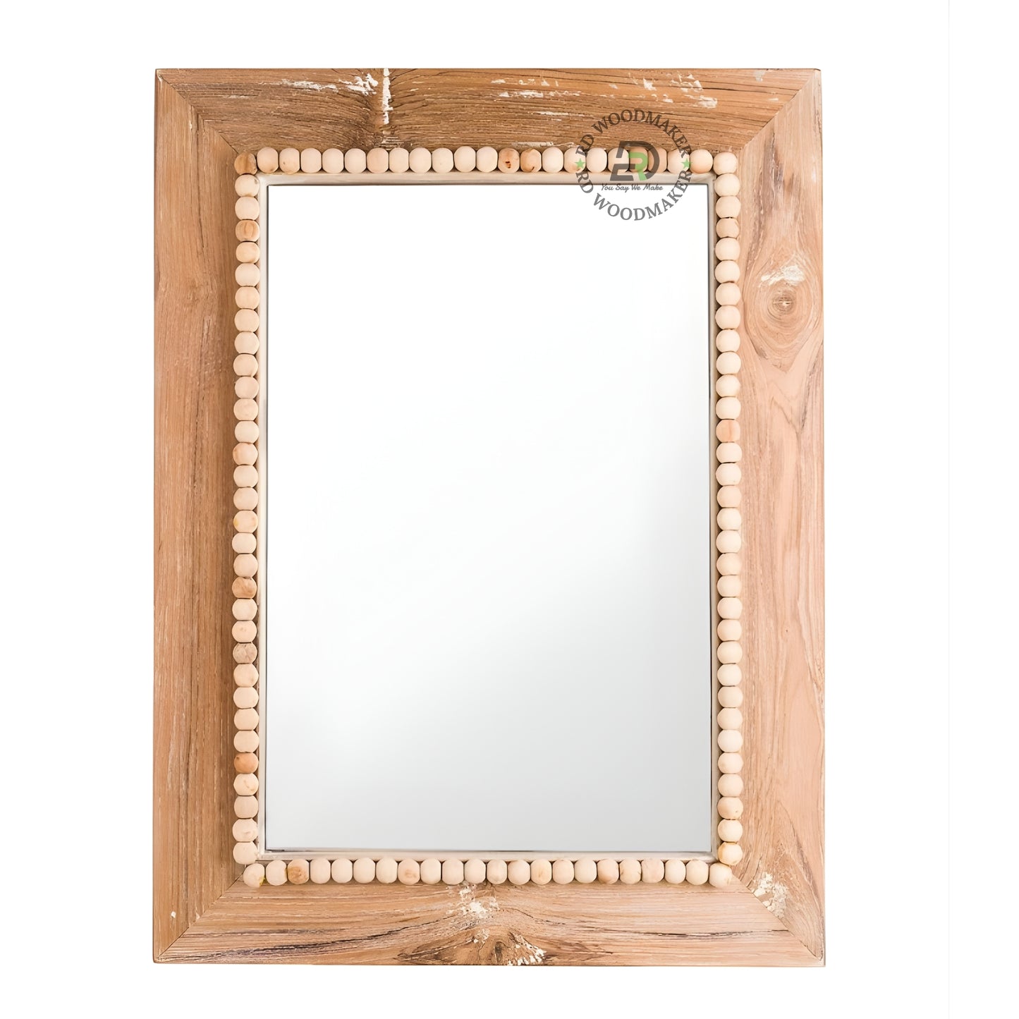 Square Wooden Frame Mirror with Beaded Inner Border