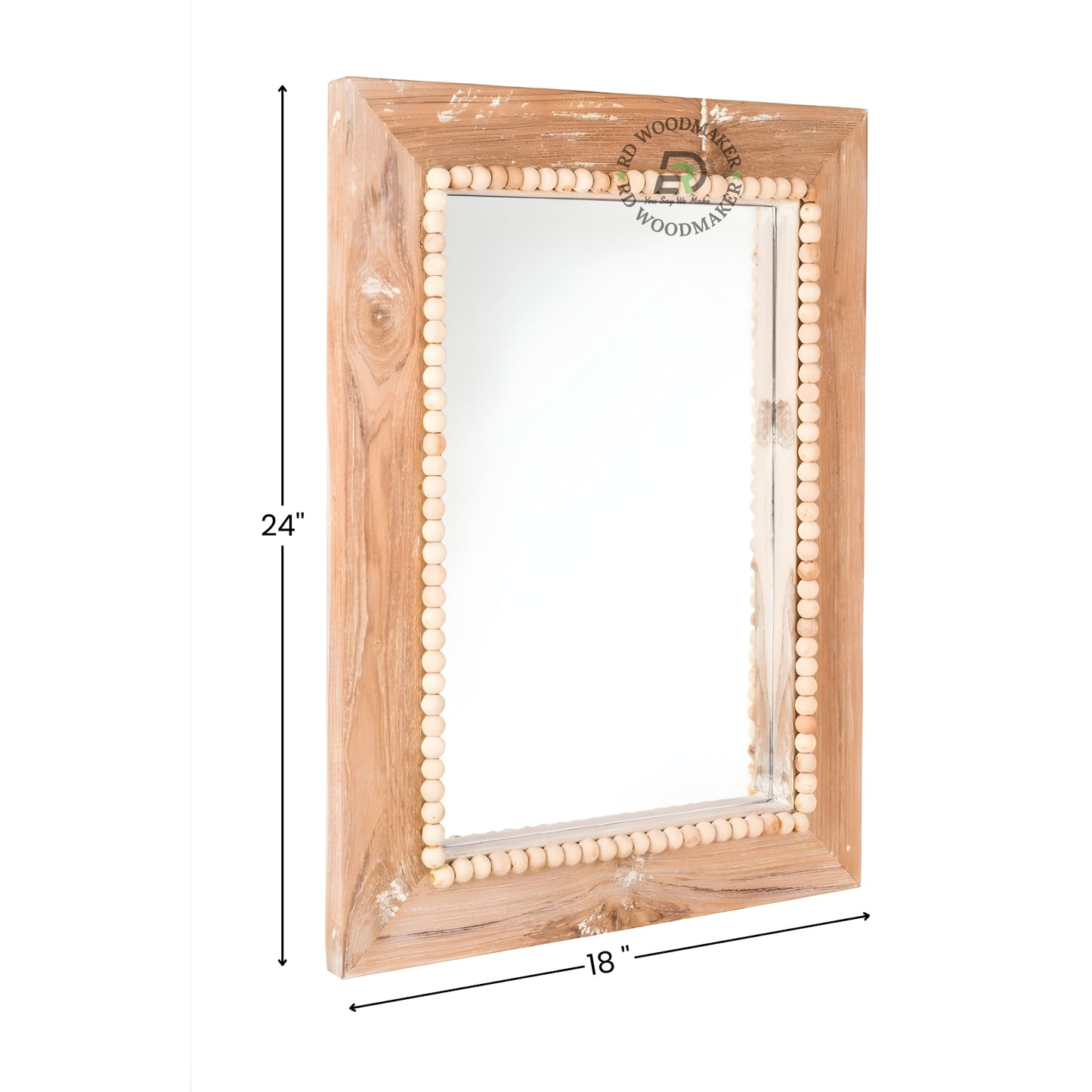 Square Wooden Frame Mirror with Beaded Inner Border