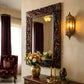 Hand Carved Wooden Wall Mirror with Floral Design Frame