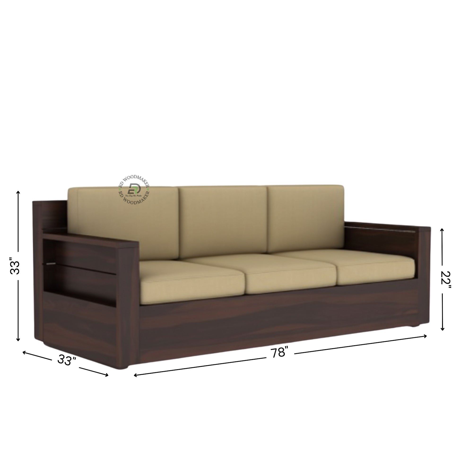 MODERN MINIMAL 3 SEATER SOFA WITH METAL ACCENTS