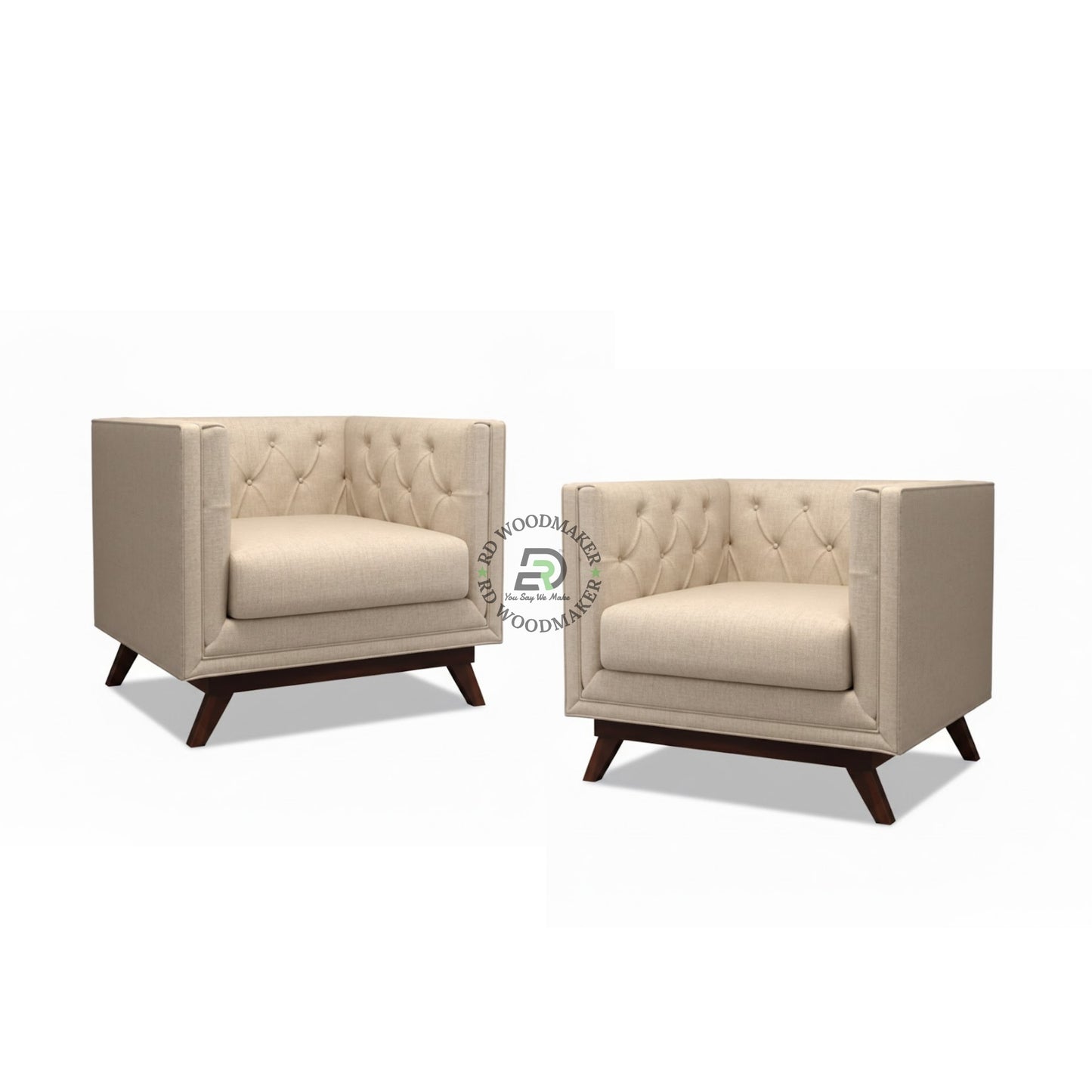 MINIMAL TUFTED BEIGE STRAIGHT BACK SOFA