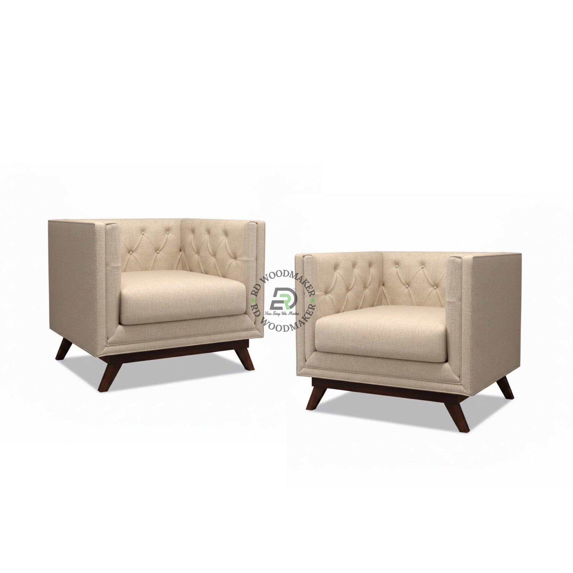 MINIMAL TUFTED BEIGE STRAIGHT BACK SOFA