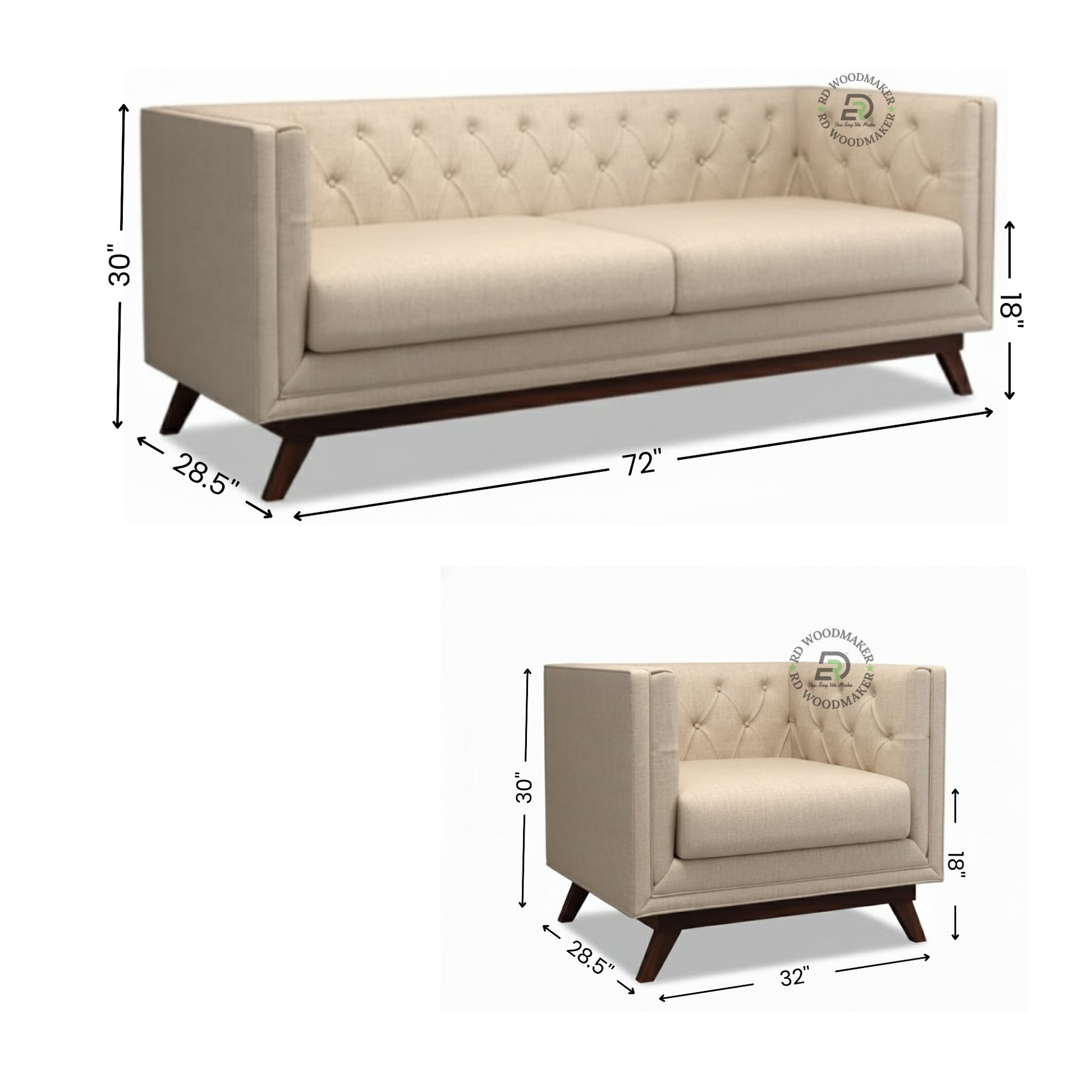 MINIMAL TUFTED BEIGE STRAIGHT BACK SOFA