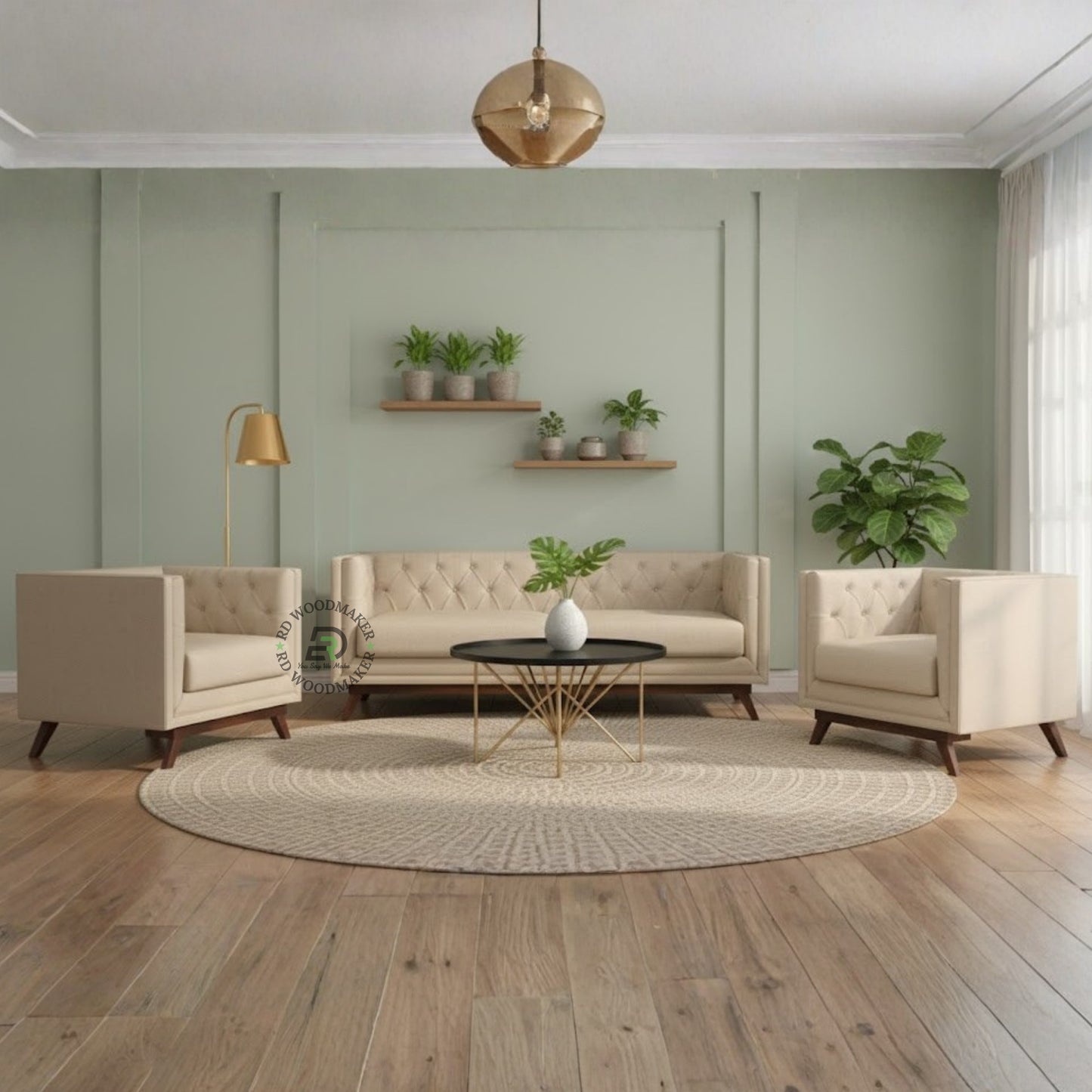 MINIMAL TUFTED BEIGE STRAIGHT BACK SOFA