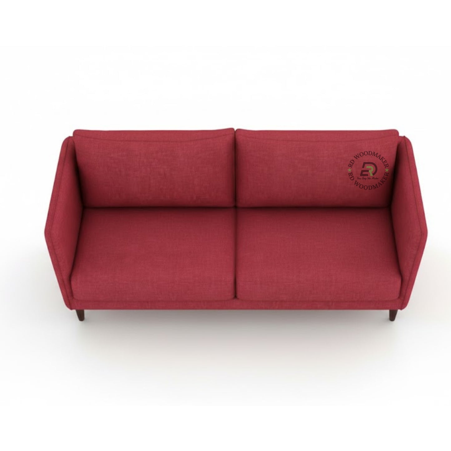 CLASSIC RED FABRIC SOFA WITH WOODEN LEGS
