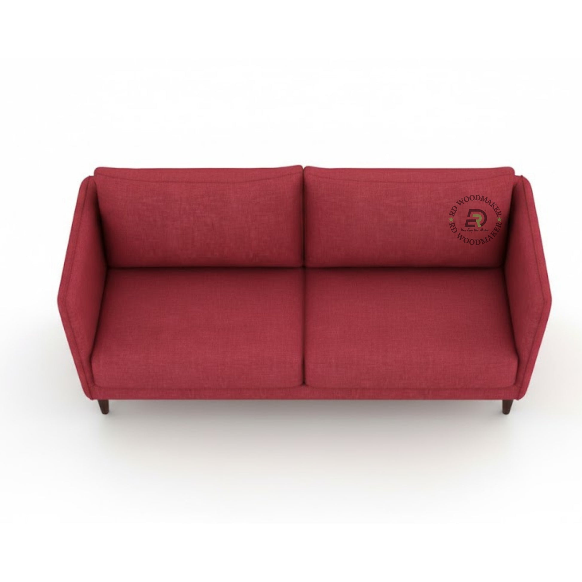 CLASSIC RED FABRIC SOFA WITH WOODEN LEGS