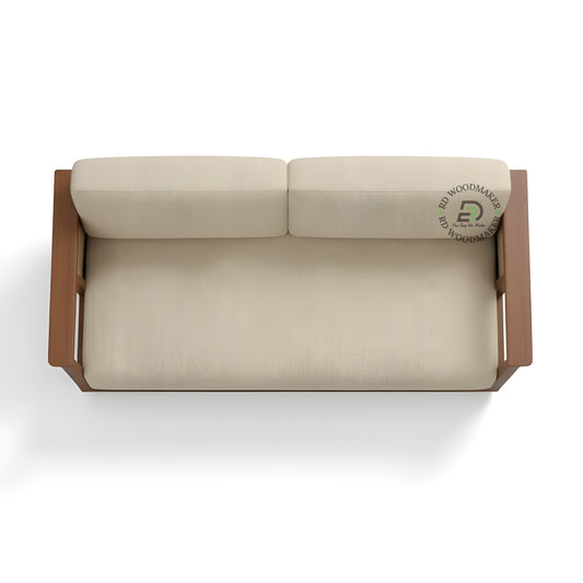 MODERN WOOD FRAME BEIGE SOFA