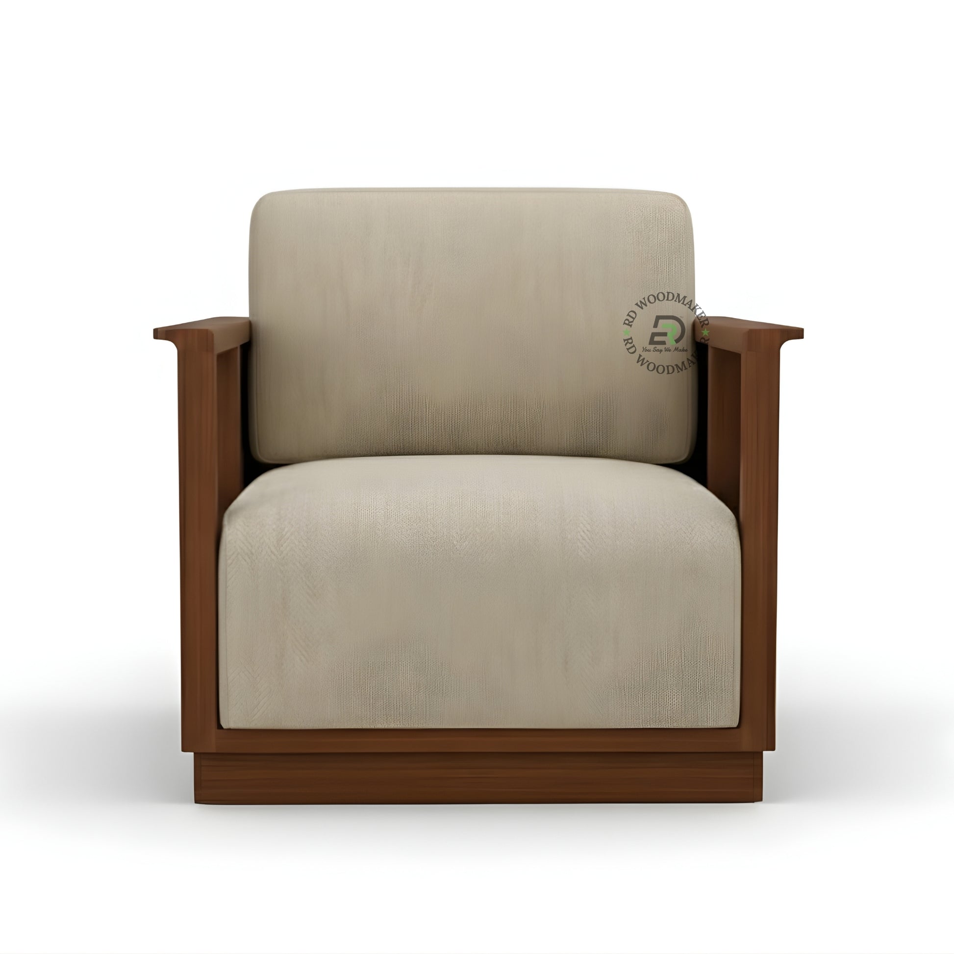 MODERN WOOD FRAME BEIGE SOFA