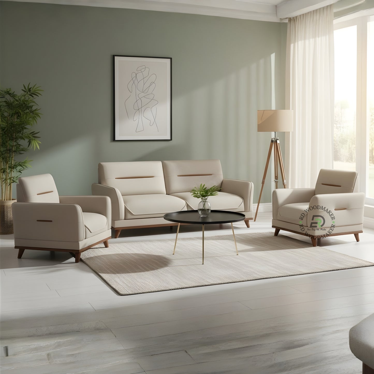 MODERN CURVED BACK BEIGE SOFA