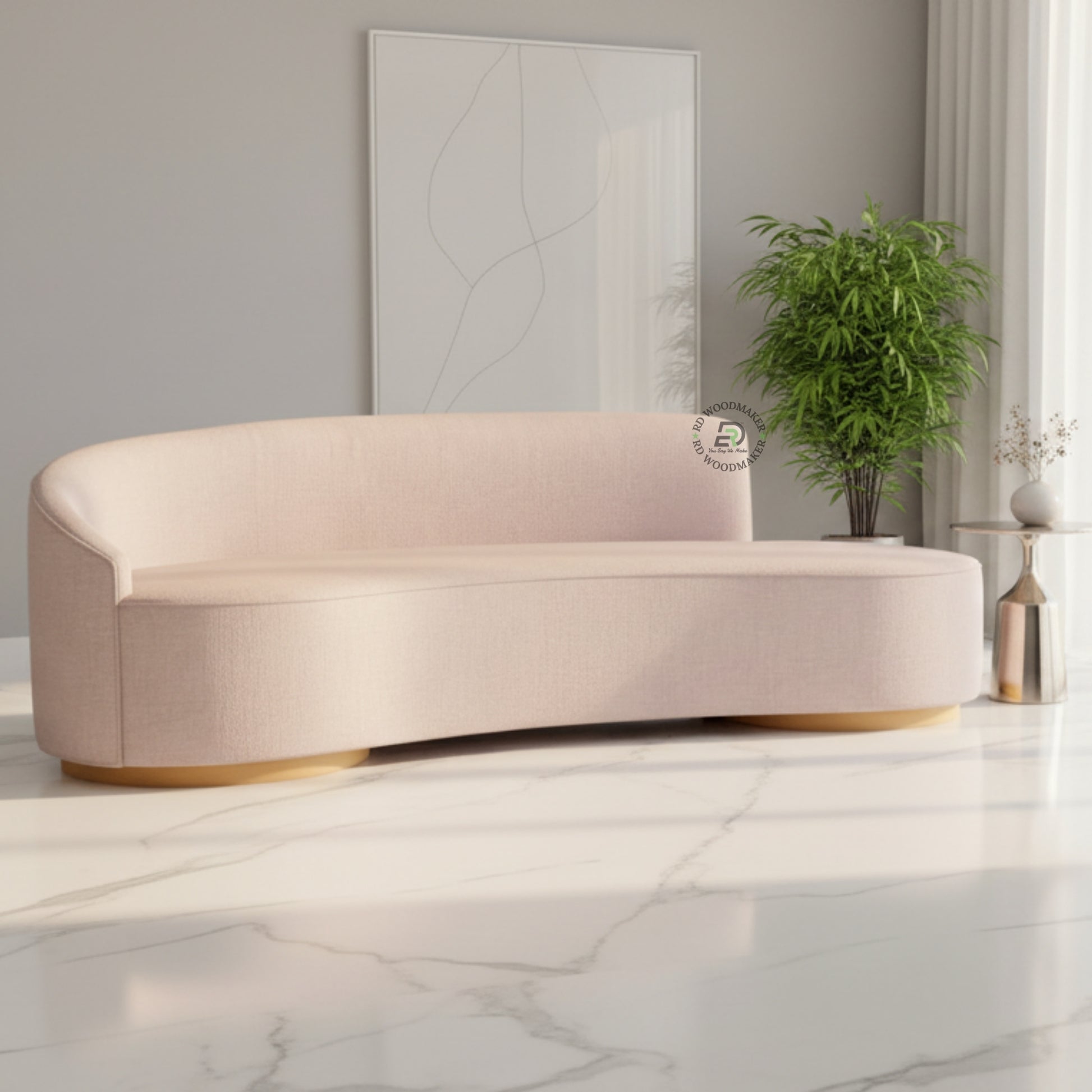 CURVED BACK WOOD FRAME DESIGNER SOFA