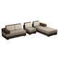 MODULAR L SHAPE WOODEN SOFA WITH BEIGE CUSHIONS