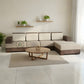 MODULAR L SHAPE WOODEN SOFA WITH BEIGE CUSHIONS