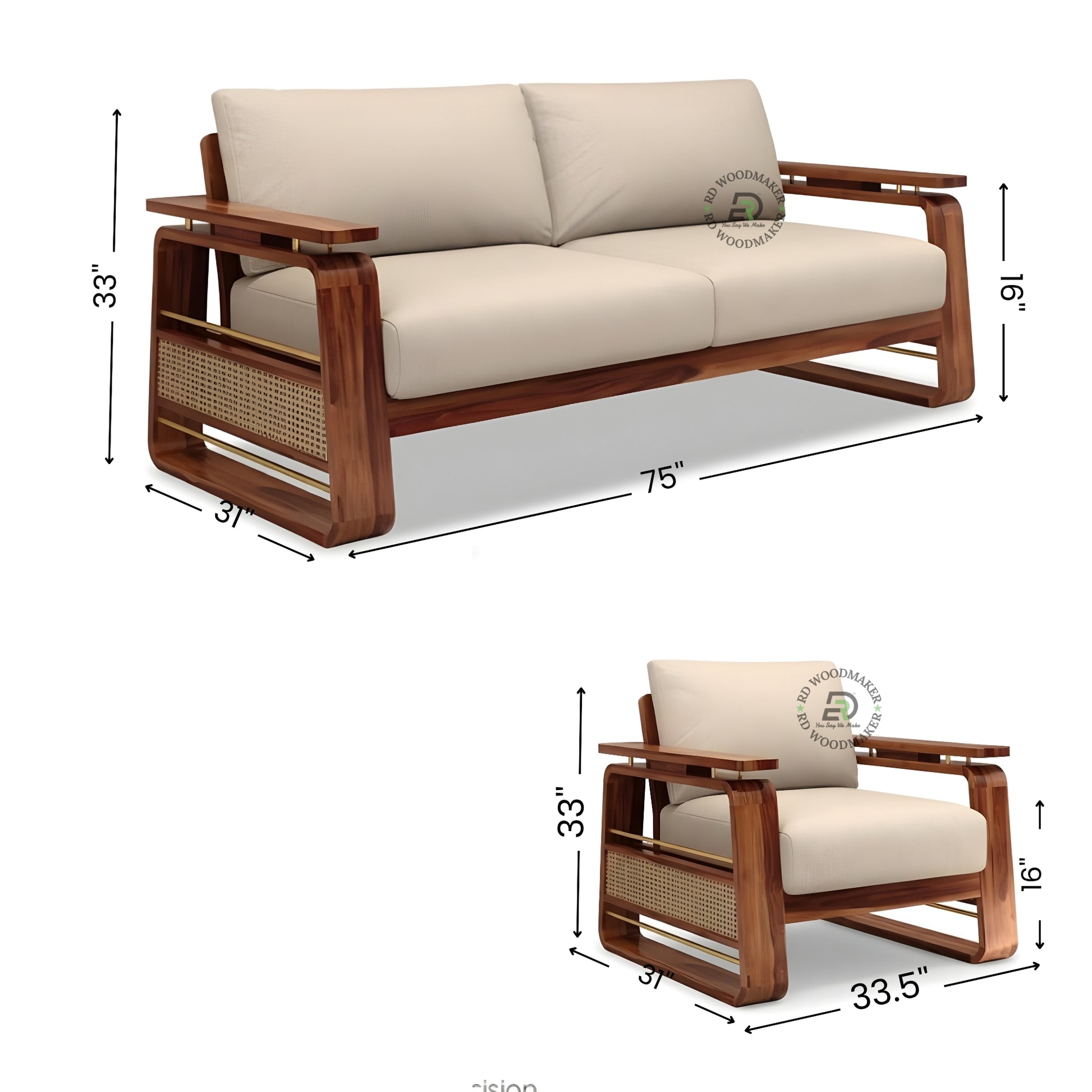 CONTEMPORARY WOODEN SOFA WITH CURVED ARM DESIGN