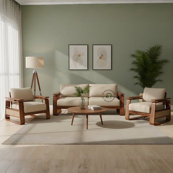 CONTEMPORARY WOODEN SOFA WITH CURVED ARM DESIGN 3+1+1