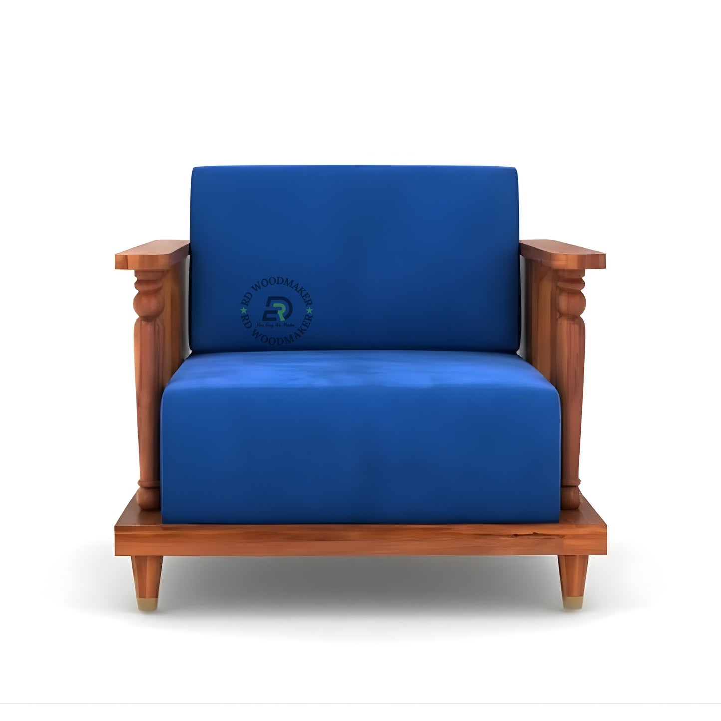 MODERN BLUE THREE SEATER WOODEN SOFA