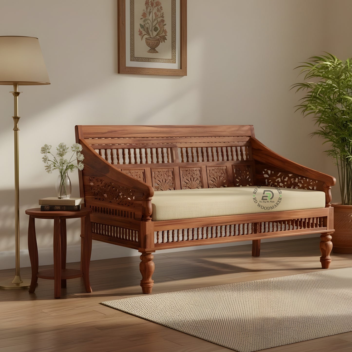 TRADITIONAL HANDCRAFTED WOODEN BENCH SOFA