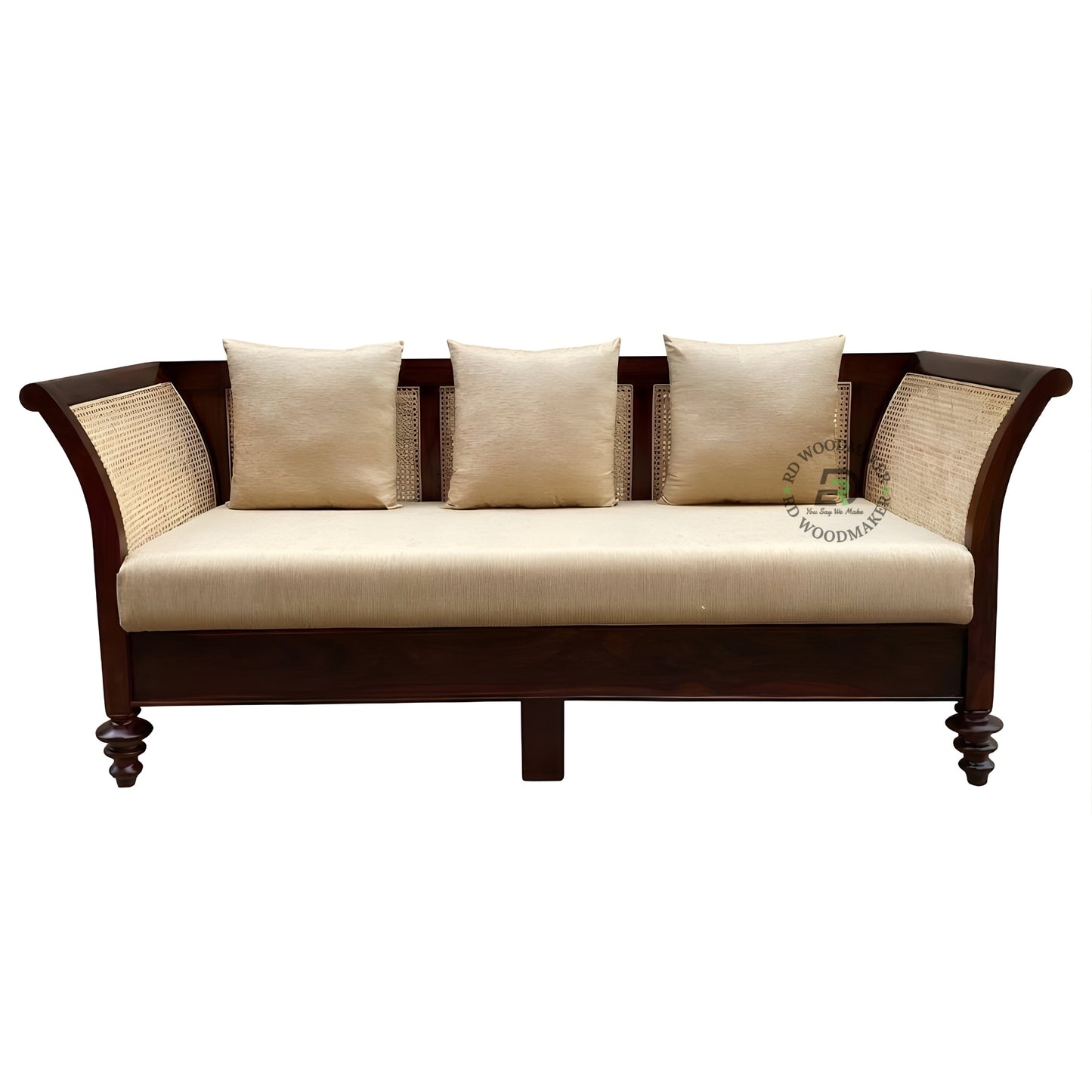 CLASSIC CANE BACK WOODEN SOFA WITH CURVED ARMS