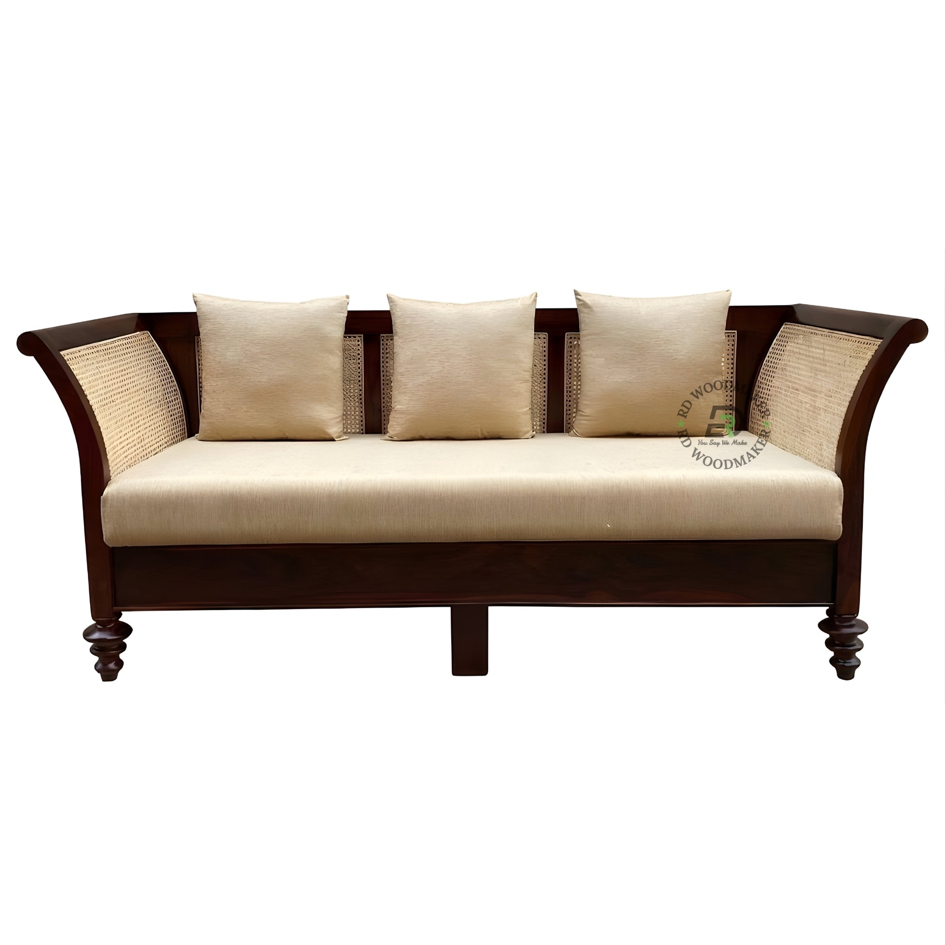 CLASSIC CANE BACK WOODEN SOFA WITH CURVED ARMS