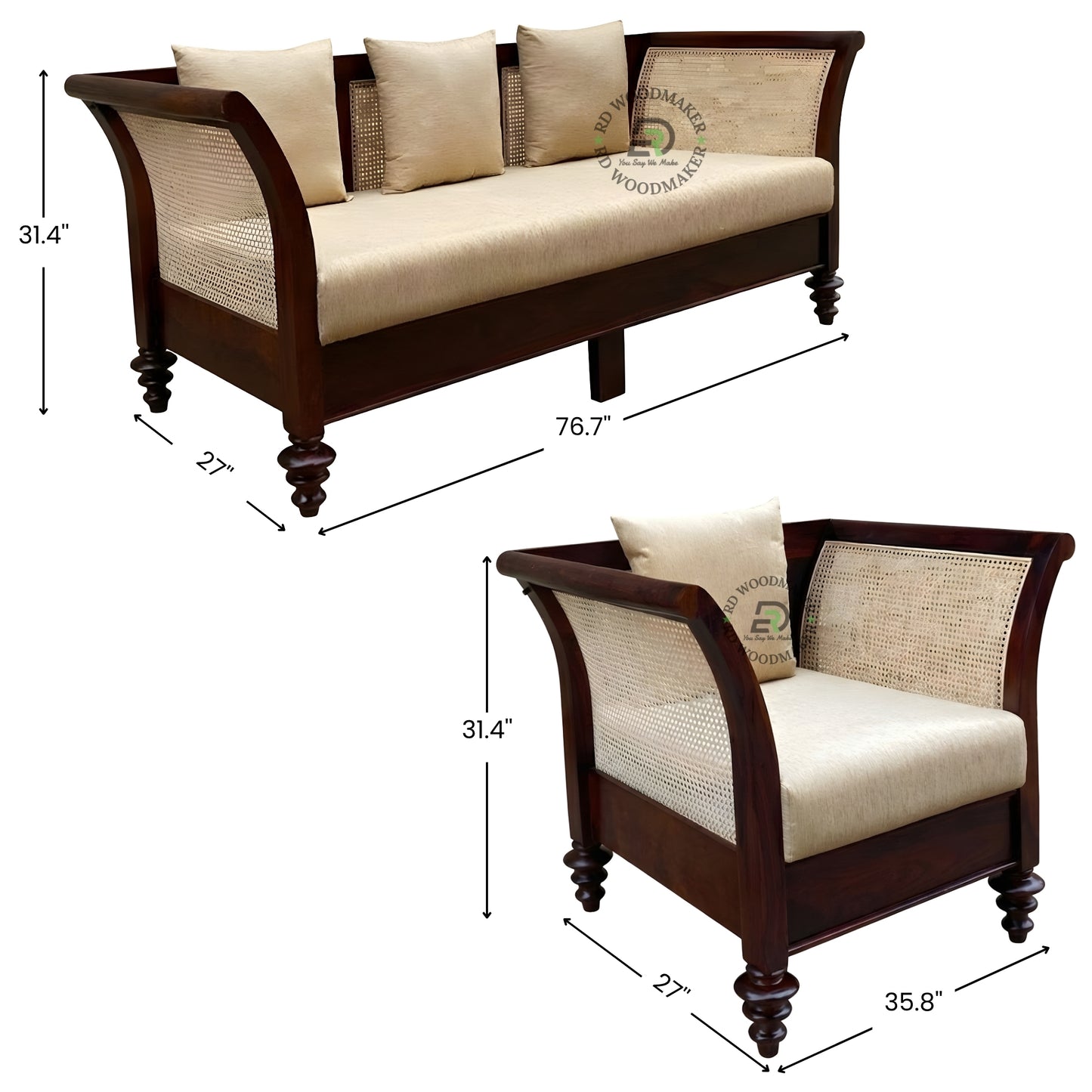 CLASSIC CANE BACK WOODEN SOFA WITH CURVED ARMS