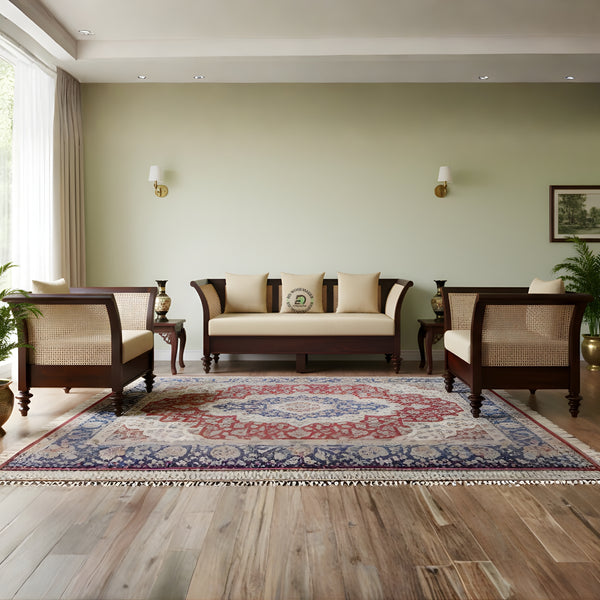 CLASSIC CANE BACK WOODEN SOFA WITH CURVED ARMS 3+1+1