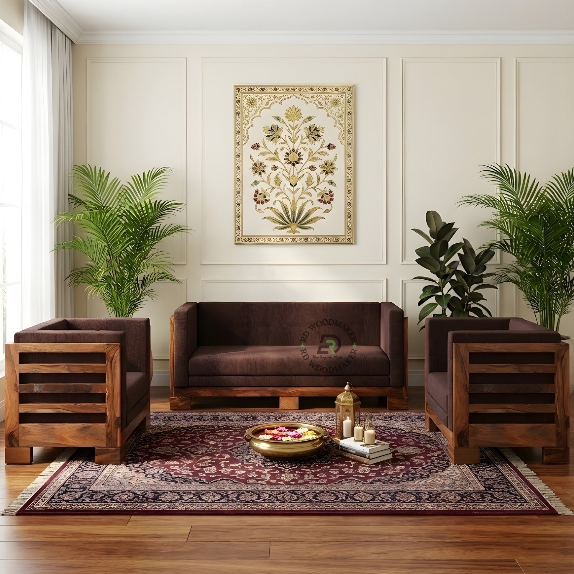 MODERN MINIMAL WOODEN SOFA WITH FULL BACK CUSHION