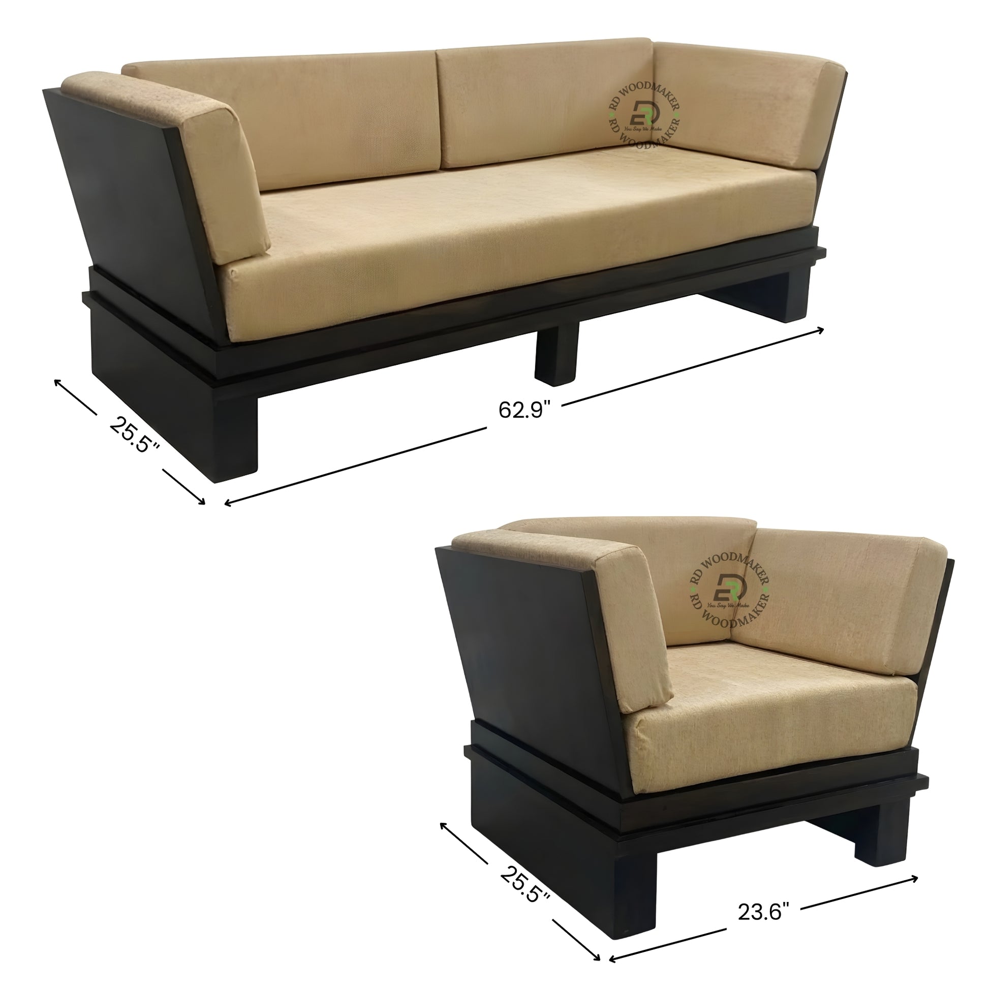 CONTEMPORARY LOW BASE WOODEN SOFA WITH SIDE BACK SUPPORT