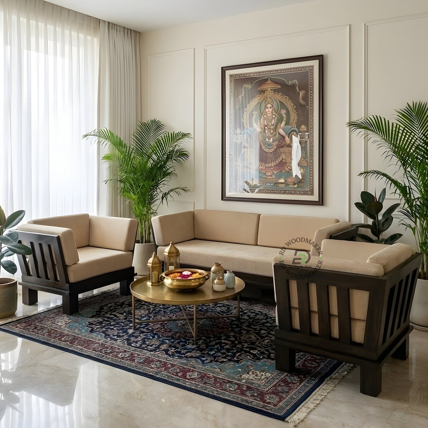CONTEMPORARY LOW BASE WOODEN SOFA WITH SIDE BACK SUPPORT