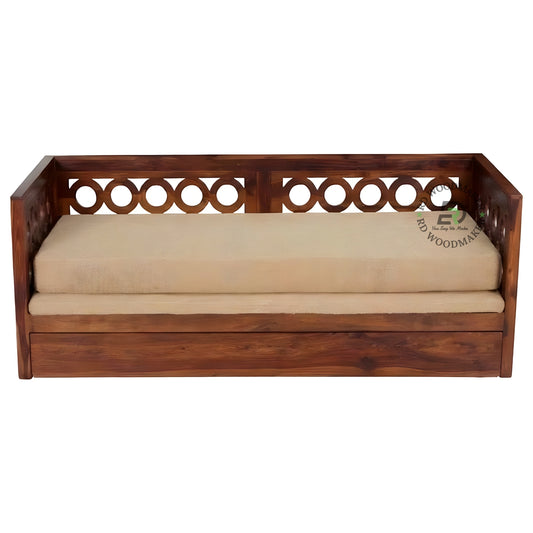 TRADITIONAL JALI DESIGN WOODEN SOFA CUM BED WITH STORAGE