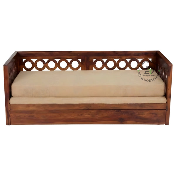 TRADITIONAL JALI DESIGN WOODEN SOFA CUM BED WITH STORAGE