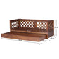 TRADITIONAL JALI DESIGN WOODEN SOFA CUM BED WITH STORAGE