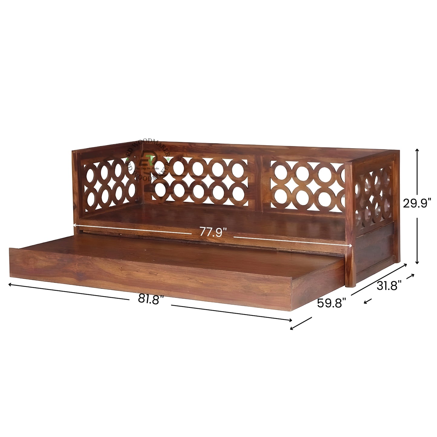 TRADITIONAL JALI DESIGN WOODEN SOFA CUM BED WITH STORAGE