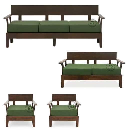 MODERN WOODEN SOFA SET WITH GREEN CUSHIONS AND ARMREST