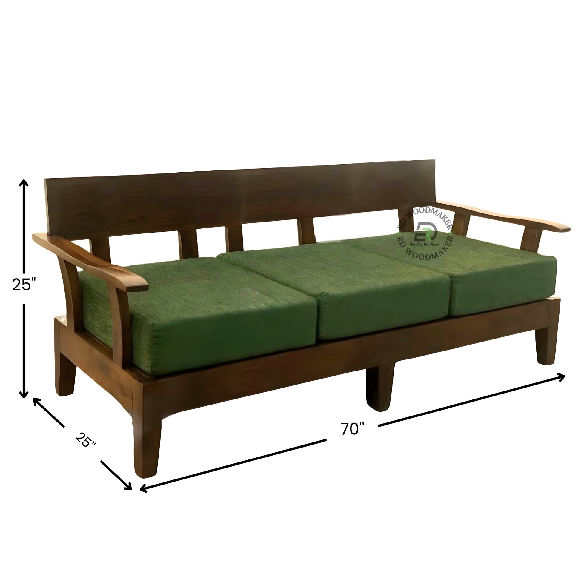 MODERN WOODEN SOFA SET WITH GREEN CUSHIONS AND ARMREST