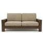 MODERN SOLID WOOD 2 SEATER SOFA WITH BEIGE CUSHIONS