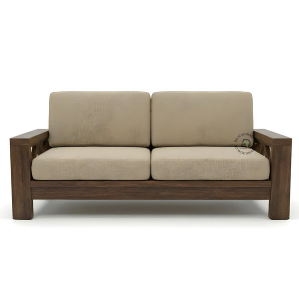 MODERN SOLID WOOD 2+1+1 SEATER SOFA WITH BEIGE CUSHIONS