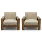 MODERN SOLID WOOD 2 SEATER SOFA WITH BEIGE CUSHIONS