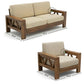 MODERN SOLID WOOD 2 SEATER SOFA WITH BEIGE CUSHIONS