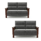 CONTEMPORARY WOODEN SOFA SET WITH GREY UPHOLSTERY