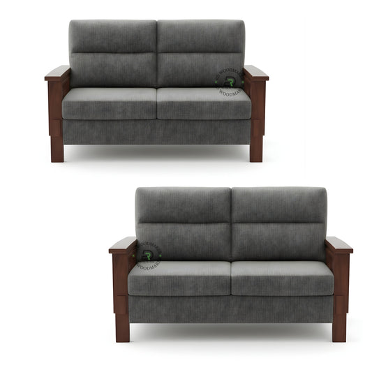CONTEMPORARY WOODEN SOFA SET WITH GREY UPHOLSTERY