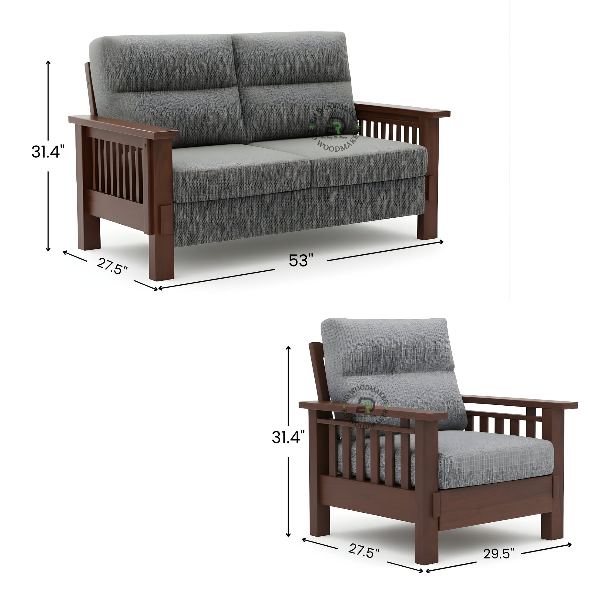 CONTEMPORARY WOODEN SOFA SET WITH GREY UPHOLSTERY