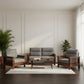 CONTEMPORARY WOODEN SOFA SET WITH GREY UPHOLSTERY