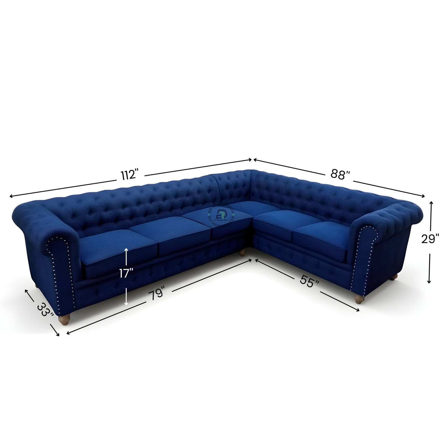 LUXURY L SHAPE BLUE VELVET SECTIONAL SOFA